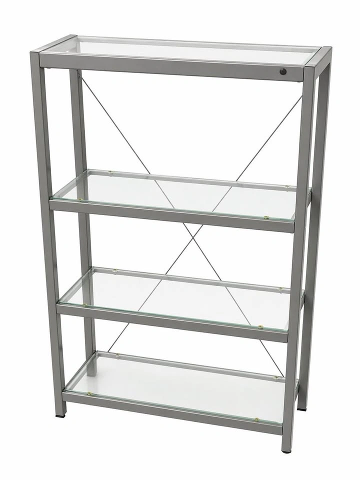 Modern Glass Shelf Unit – 4 Tier Metal Frame Storage Rack - photo 3