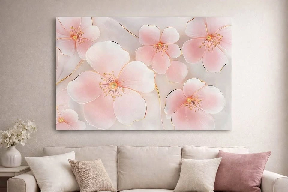 Floral Wall Art Canvas – Modern Pink Flowers – Large Size