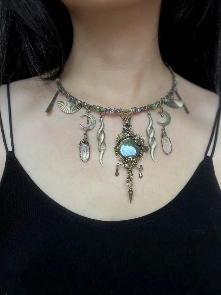 Handmade Wiring Crystal Moon Choker Necklace - photo 2