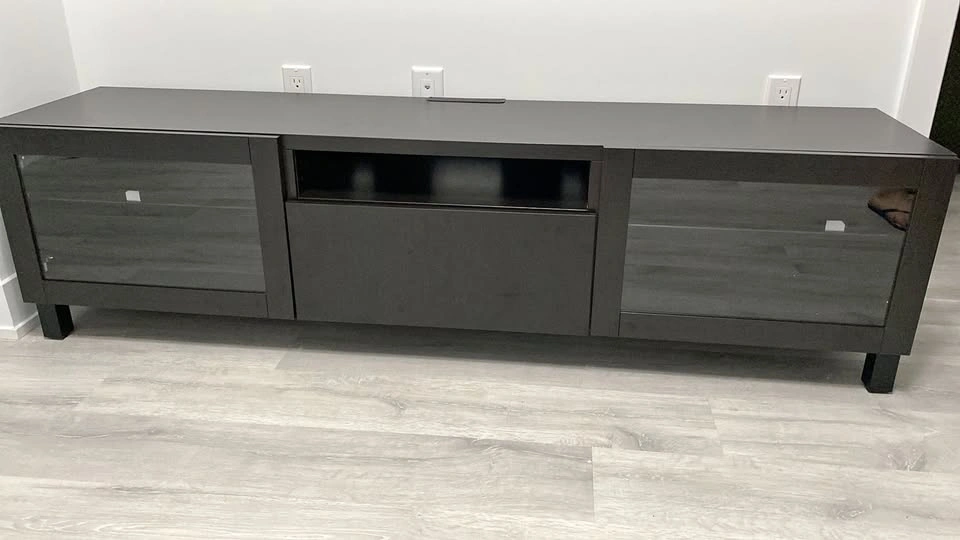 TV Bench BESTA with glass doors and shelves