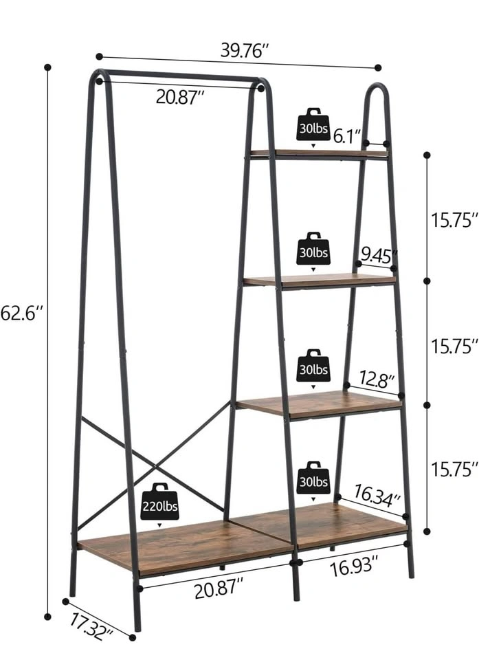 4-Tier Modern Industrial Clothing Rack + Storage Shelves - photo 2