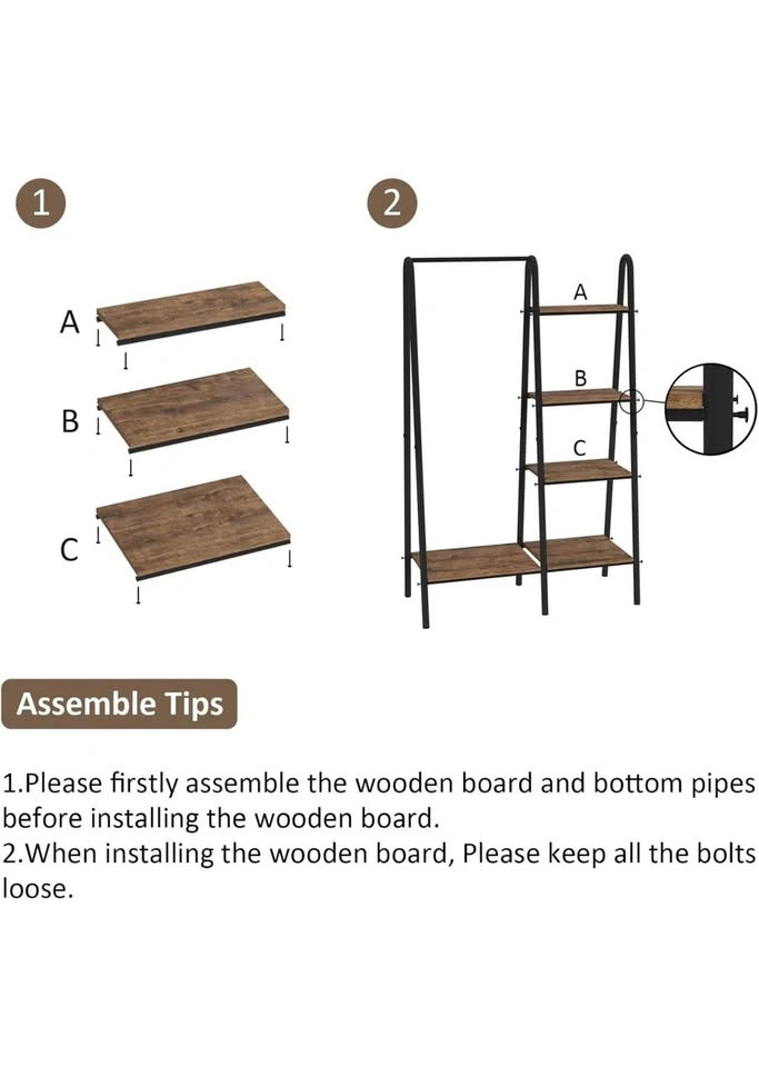 4-Tier Modern Industrial Clothing Rack + Storage Shelves - photo 3
