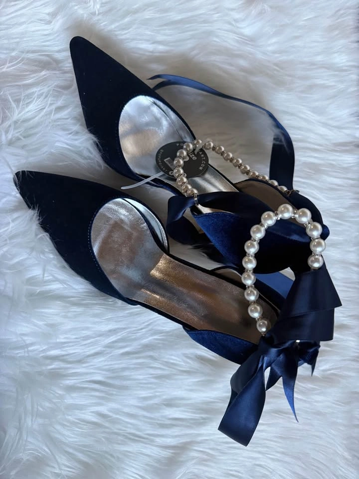 Brand New Velvet Shoes Navy Blue Size 39 - photo 2