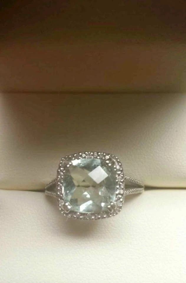 10kt Green Amethyst & Diamond Ring
