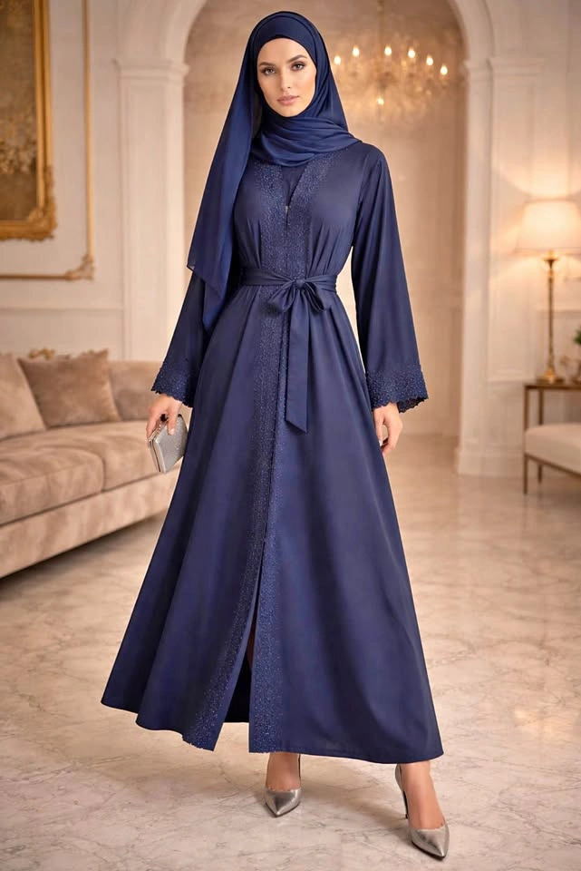 Moroccan Style Abaya - Dark Blue, Size 60