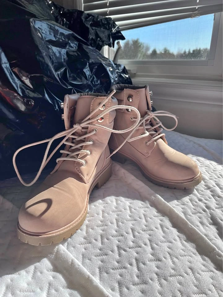 Pink Lace Up Combat Boots