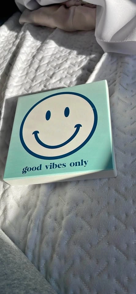 Good Vibes Only Smiley Face Wood Block Sign