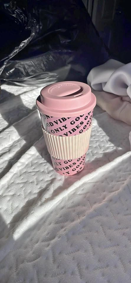 Pink Only Good Vibes Coffee Cup Decoration