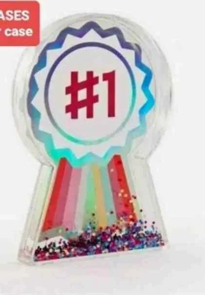 3D #1 Ribbon Glitter Shaker Trophy Award Birthday Easter 6" thumbnail
