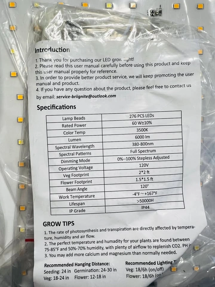 Briignite LED Grow Light 60W Dimmable Full Spectrum - photo 3