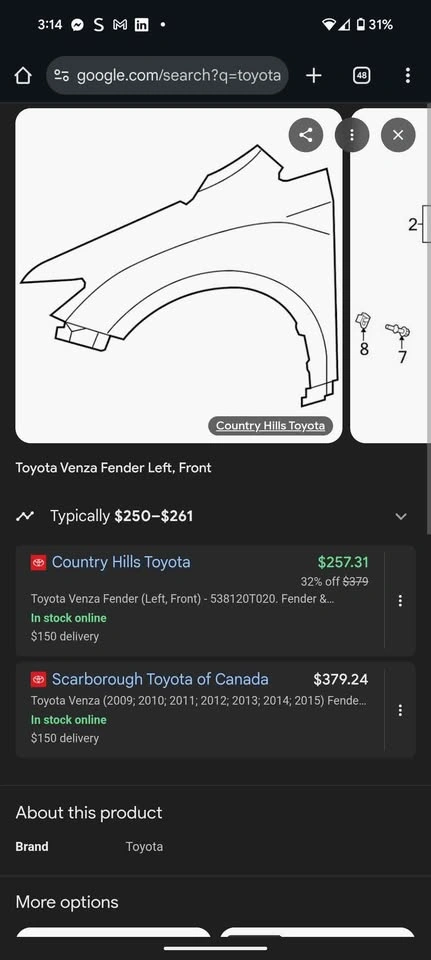 2009-2016 Venza RH Fender - photo 3