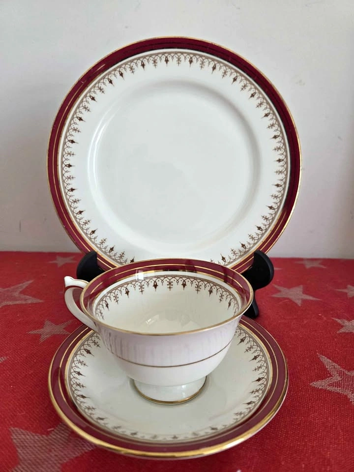 Set of 3 Vintage Aynsley Tea Set, Fine Bone China, Durham Maroon