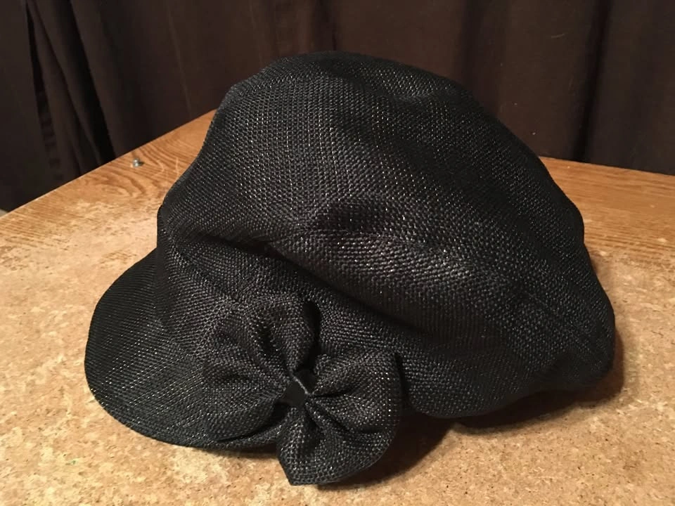 Black Women's Newsboy Cap with Bow - Sparkly, One Size, Linen - photo 2
