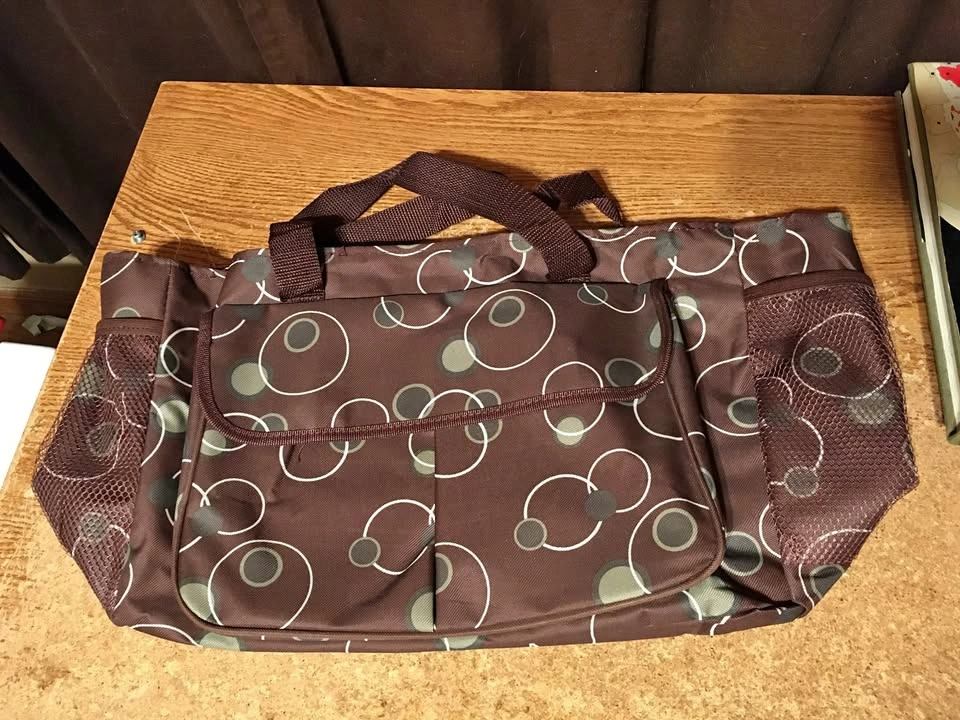 TRAVEL TOTE CARRY ON BAG BUBBLES GEOMETRIC BROWN CANVAS BAG