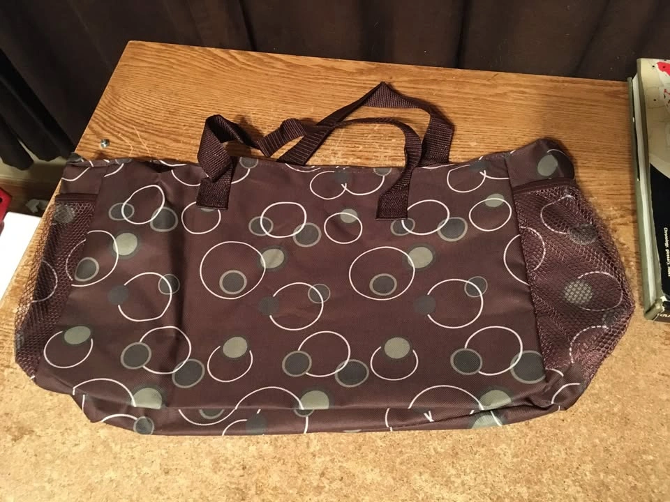 TRAVEL TOTE CARRY ON BAG BUBBLES GEOMETRIC BROWN CANVAS BAG - photo 2