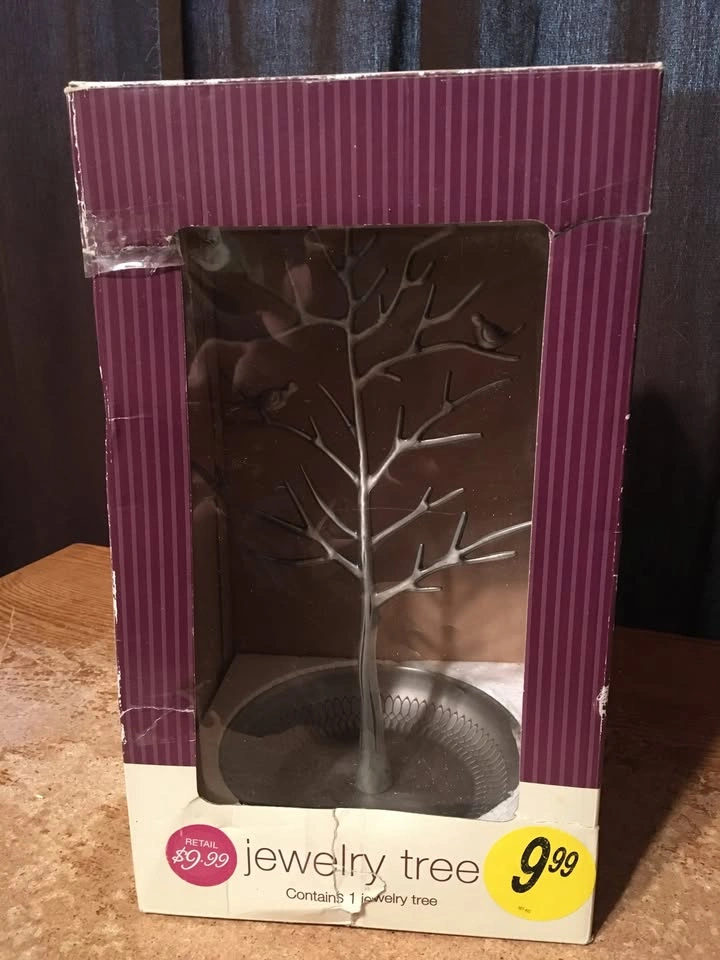 SILVER METAL 12" JEWELRY TREE BRANCHES BIRDS TRAY TRINKET DISH - photo 3