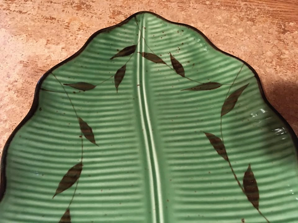 Decorative Ceramic Green Leaf Platter or Tray 14" X 9" - photo 2