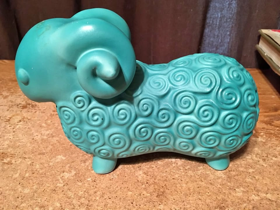 RARE VINTAGE 1930S ART DECO TEAL RAM SCULPTURE
