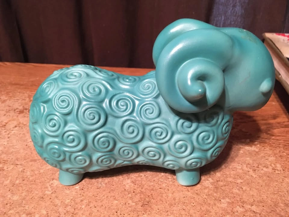 RARE VINTAGE 1930S ART DECO TEAL RAM SCULPTURE - photo 2