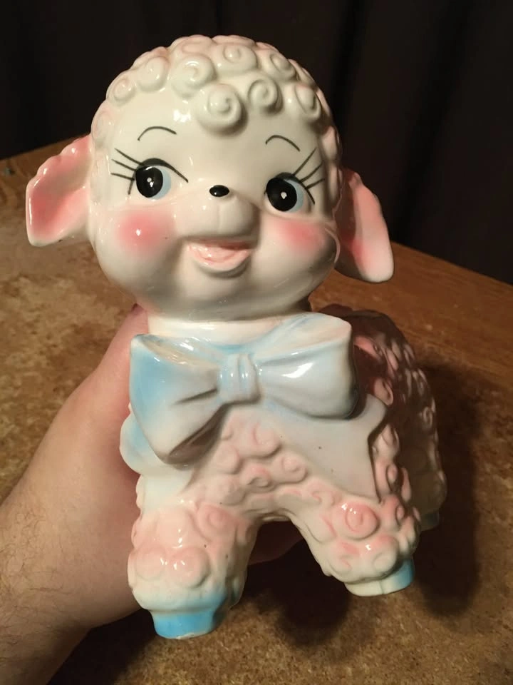 Vintage Nancy Pew Giftwares Pink & Blue Curly Lamb Easter Plante - photo 5