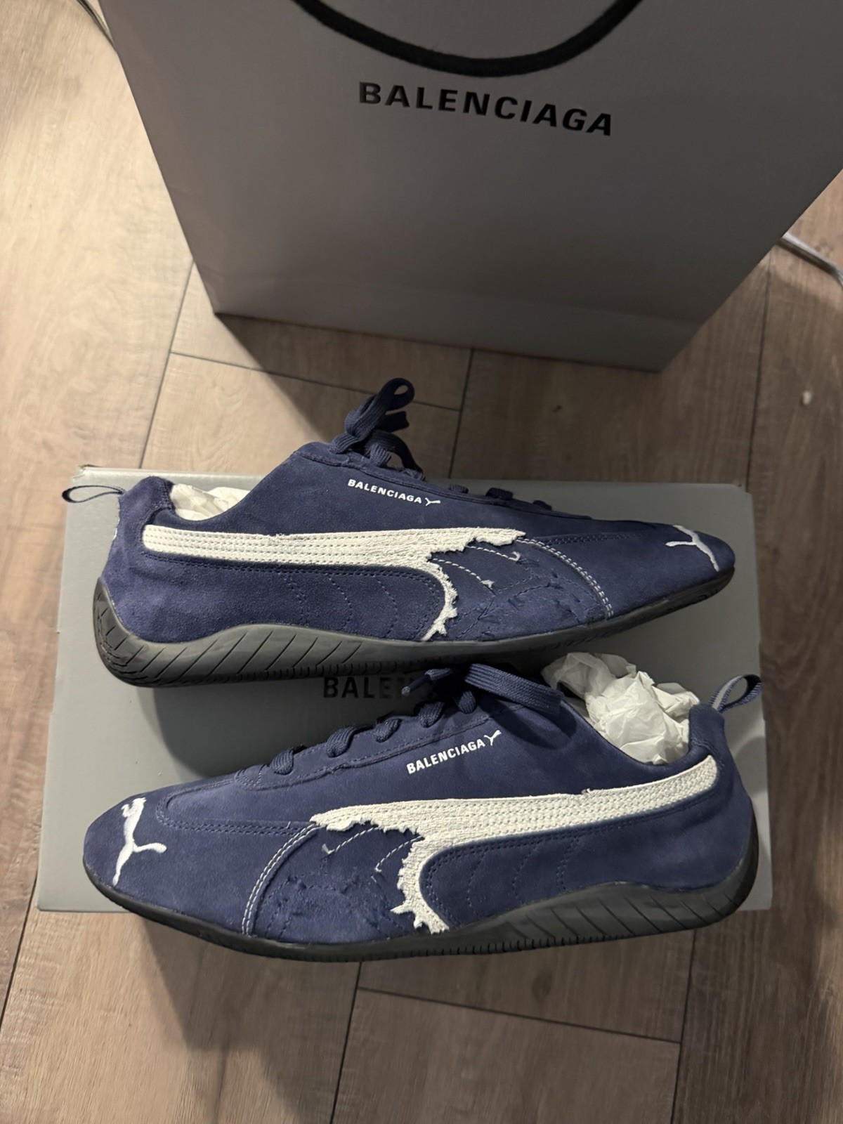 Balenciaga X Puma Men's Navy White Lace Up Leather Low Top Sneak - photo 3