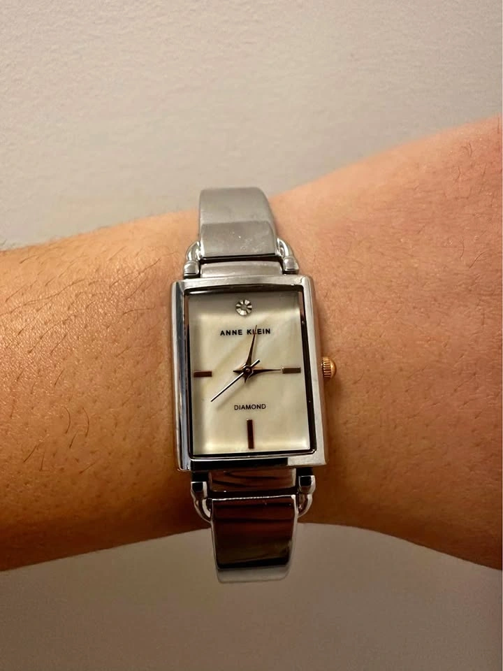 Anne Klein Diamond Two-Tone Wrist Watch Metal Band Bangle