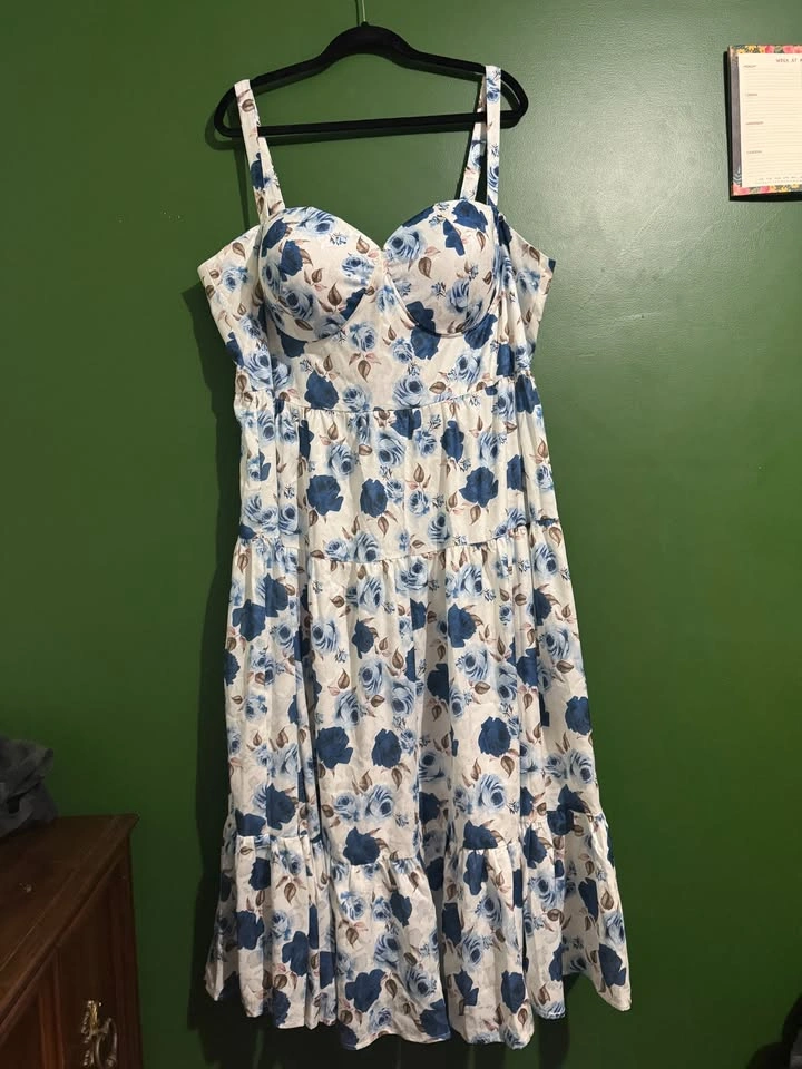 NEW!! 3X Blue Floral Midi Dress - Fashion Nova - photo 2