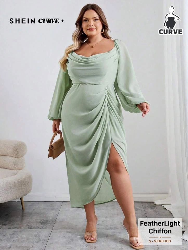 NEW!! 4 XL - Shein Sage Green Drape Dress Curve
