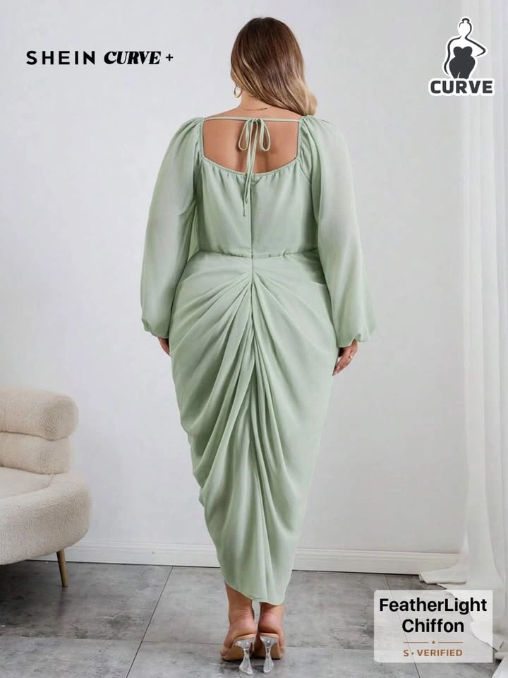 NEW!! 4 XL - Shein Sage Green Drape Dress Curve - photo 2