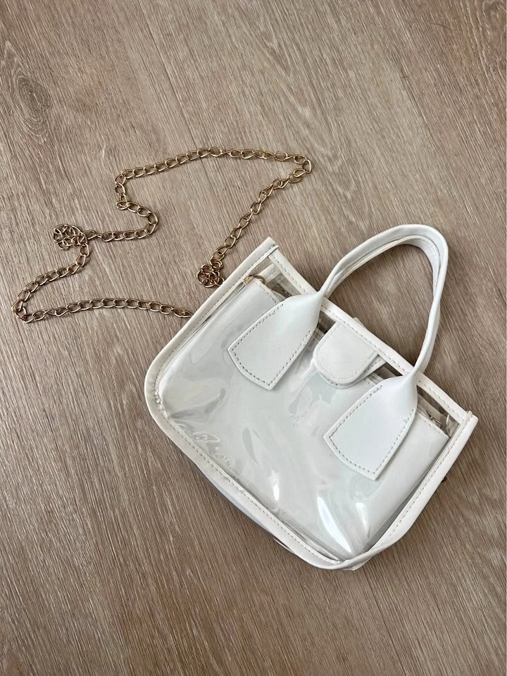 Clear White Mini Crossbody Bag with Gold Chain