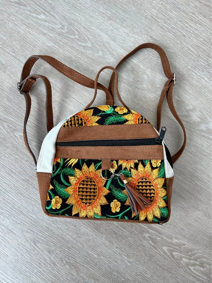 Embroidered Sunflower Mini Backpack