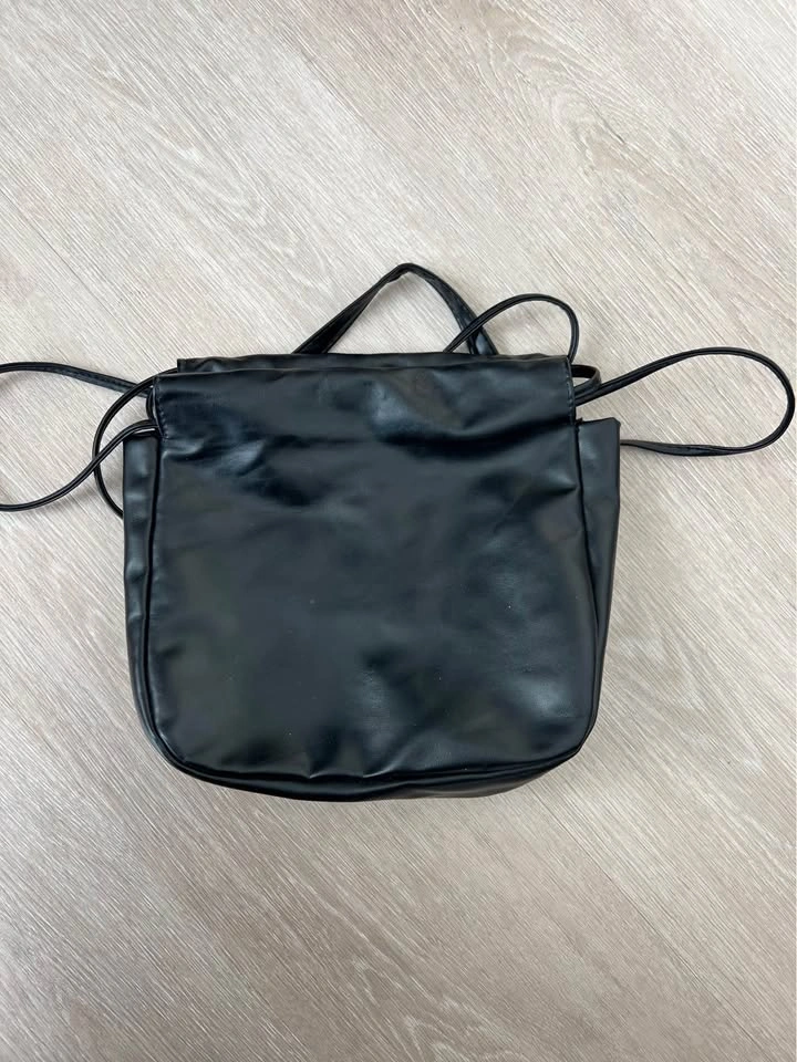 Black Faux Leather Drawstring Bucket Bag - photo 3