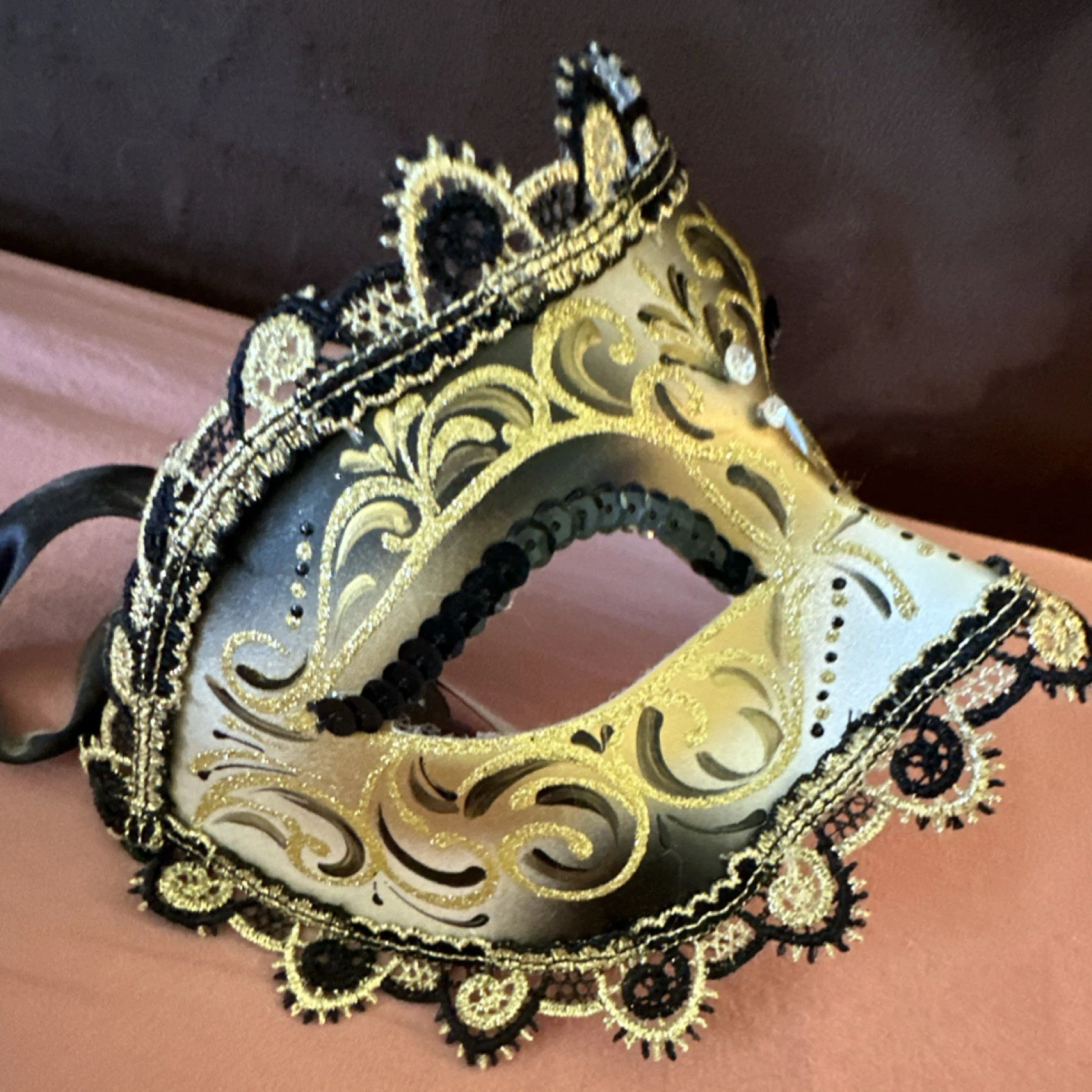Venezia Hand Painted Gold Black Venetian Masquerade Face Mask Ad - photo 3