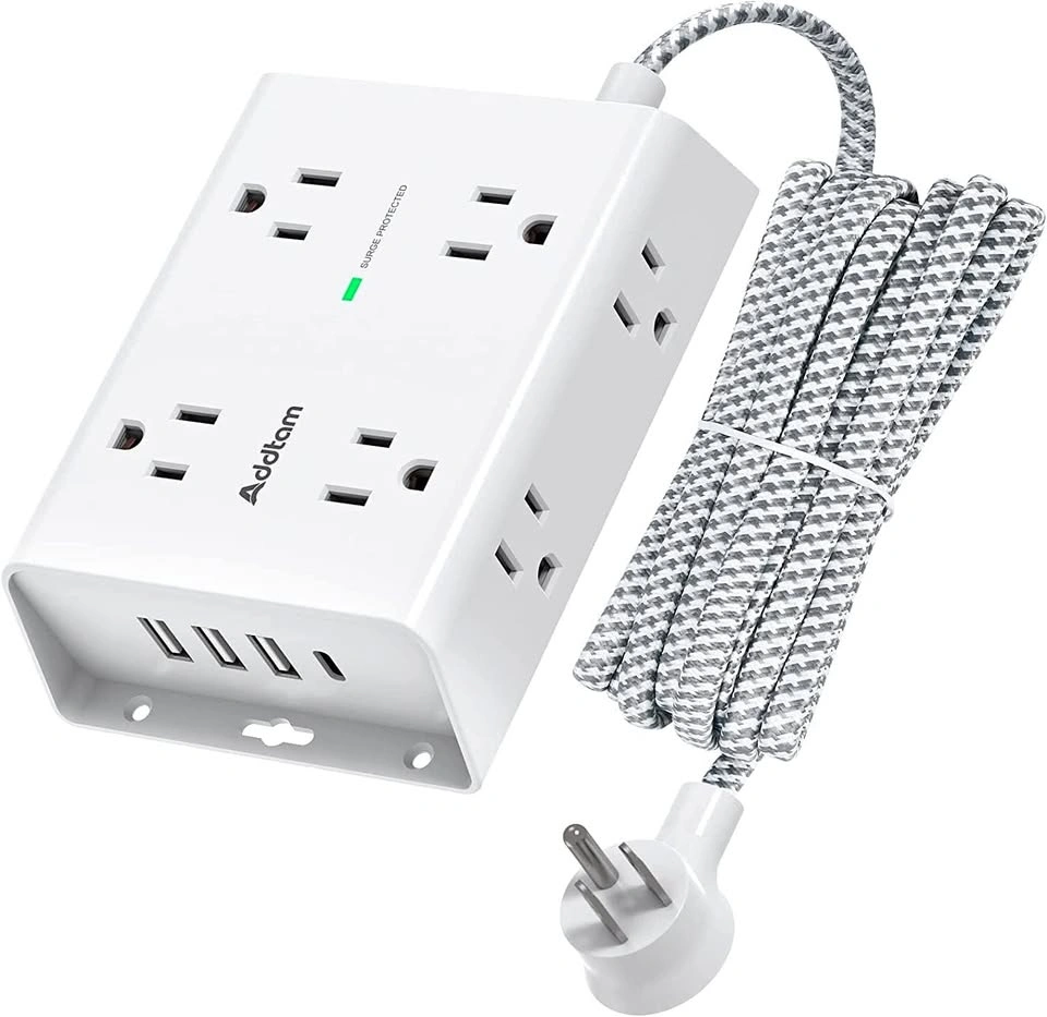 Addtam 8-Outlet Surge Protector with 4 USB Ports & 10ft Cord