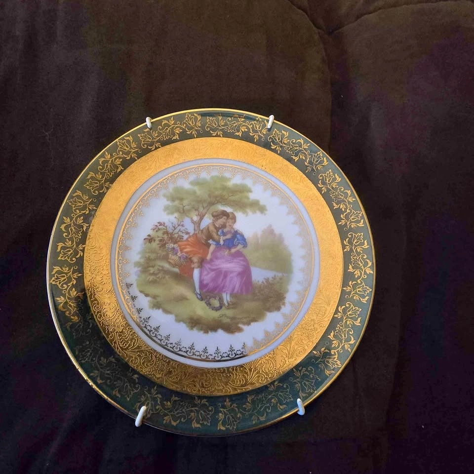 C.P. Limoges Collector Plate Courting Couple Gold Intricate Rim
