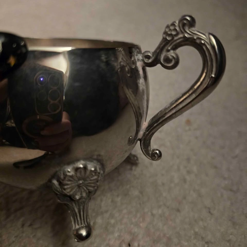 Silver Plated Tea Pot with Cream and Sugar Bowls - photo 5