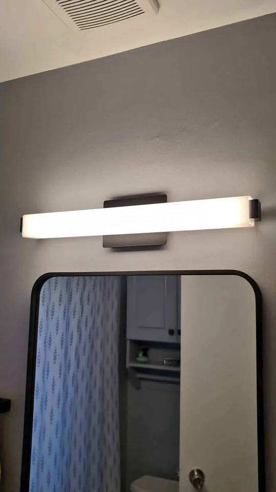 LED bathroom vanity light - white glass and black metal thumbnail