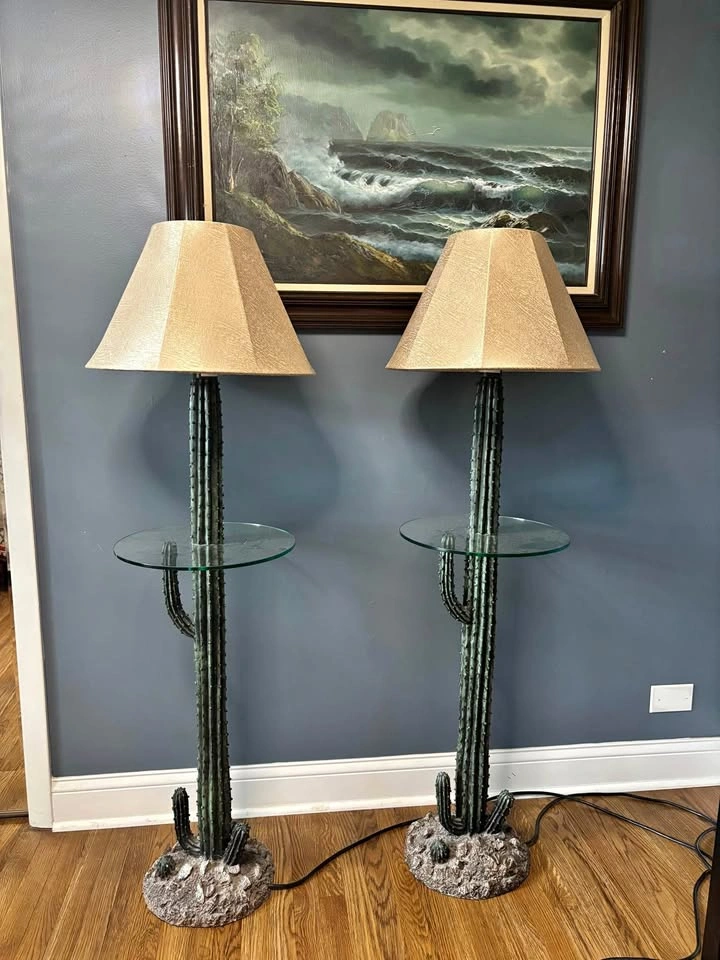Cactus Floor Lamps with Glass Table - Set of 2