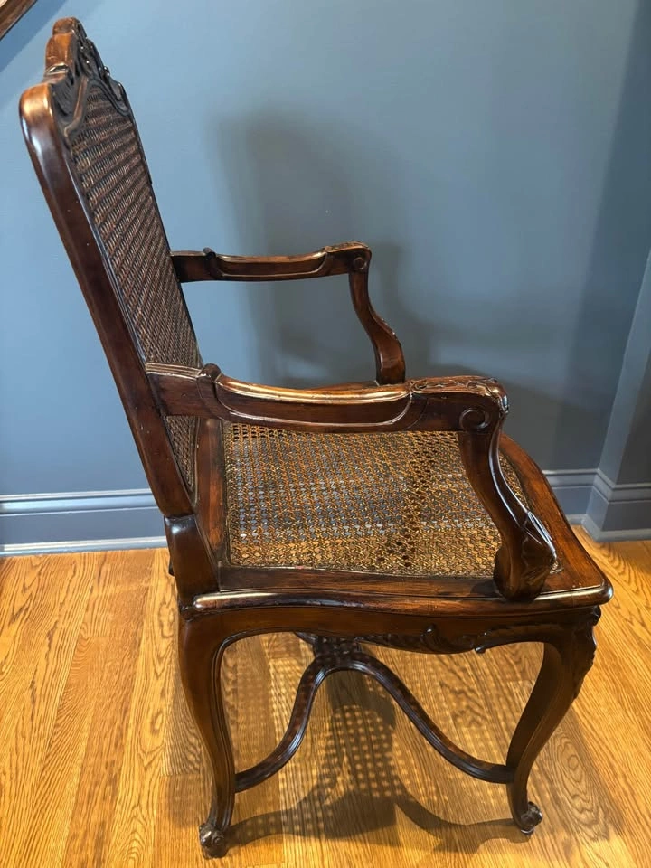 French Louis XV Style Open Armchair with Caned Seat and Back - photo 2