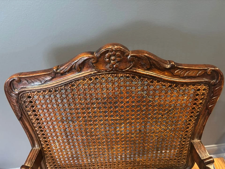 French Louis XV Style Open Armchair with Caned Seat and Back - photo 4