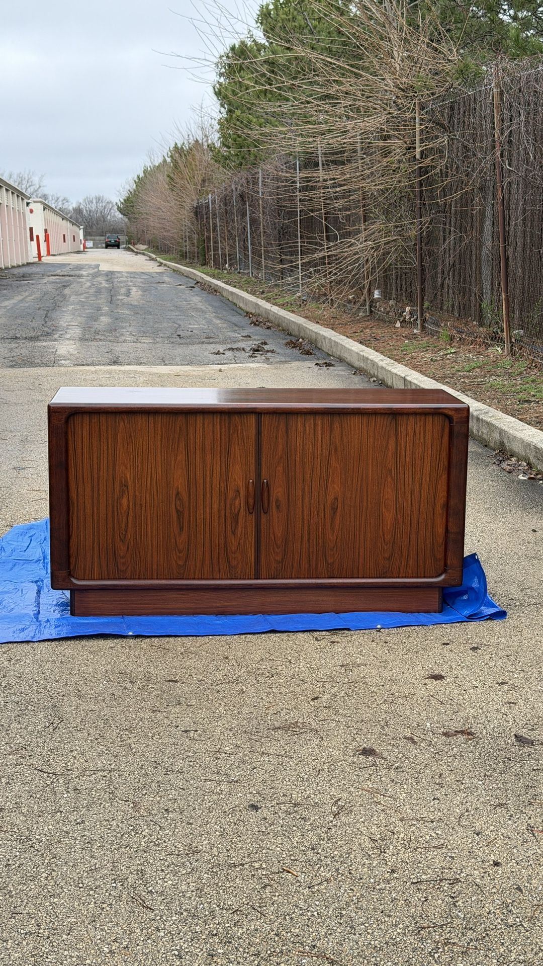Vintage Dyrlund Danish Rosewood Cabinet Sideboard Tambour Doors