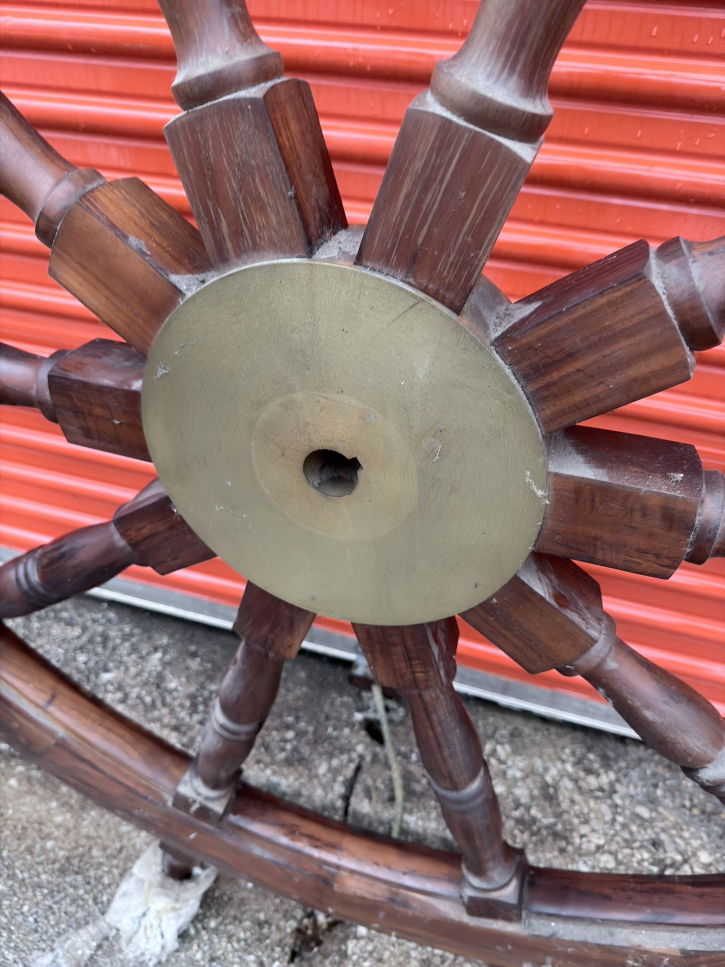 Large Wooden Ship Wheel Nautical Decor Brass Hub Vintage Style - photo 2