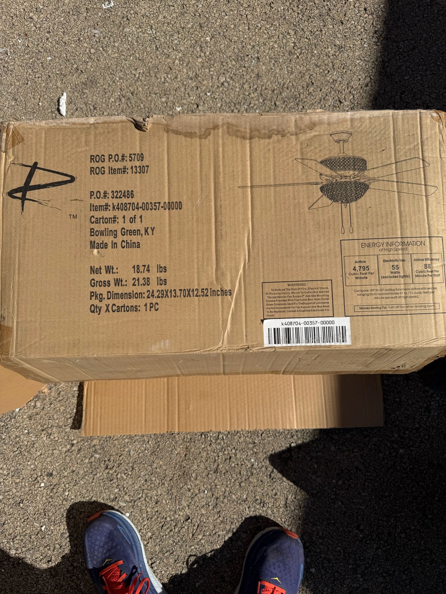 Ceiling Fan with Light Kit – NEW (Open Box) – 52” Approx