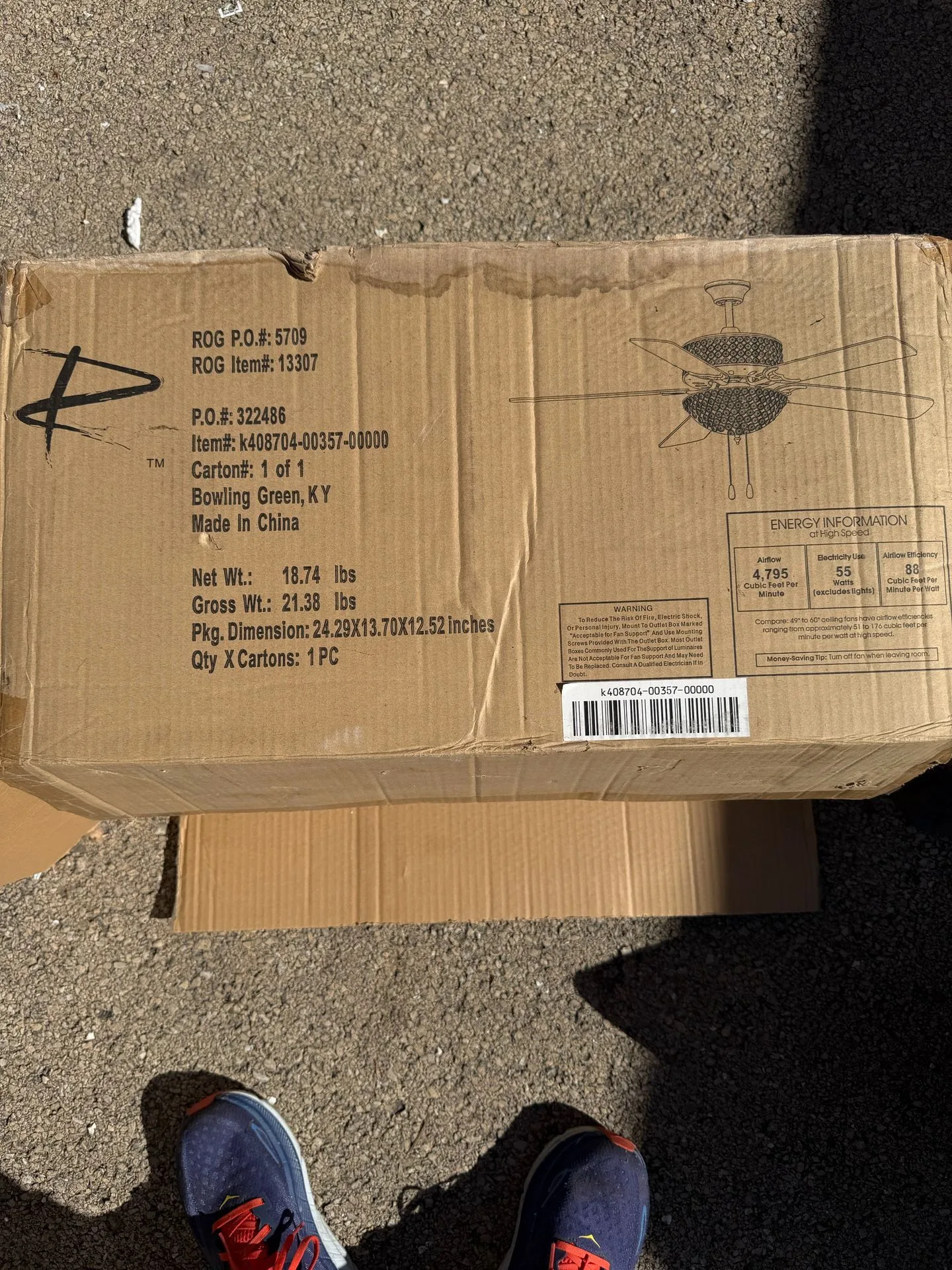 Ceiling Fan with Light Kit – NEW (Open Box) – 52” Approx