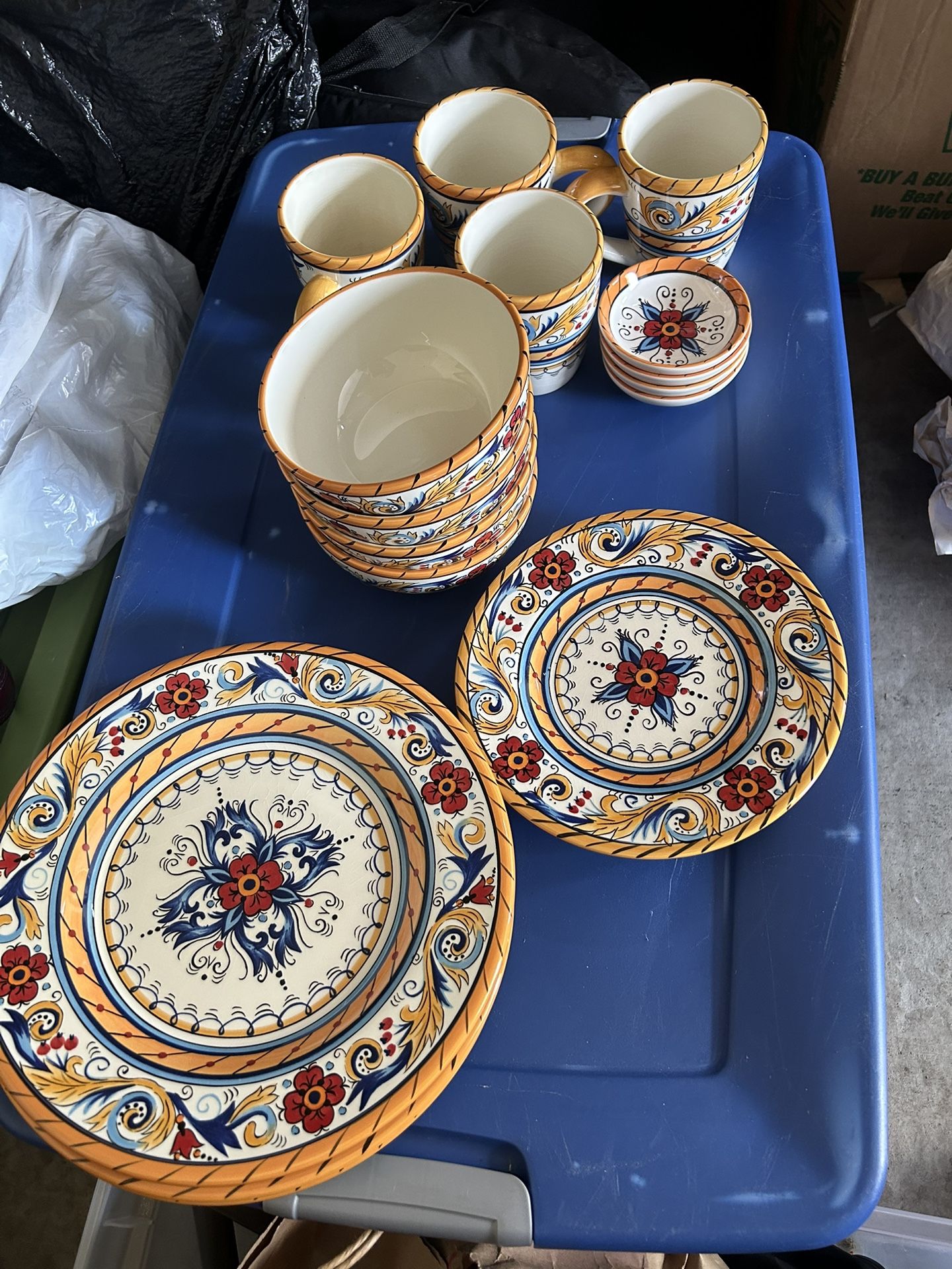 Hand Painted Ceramic Dinnerware Set Plates Bowls Cups Colorful F