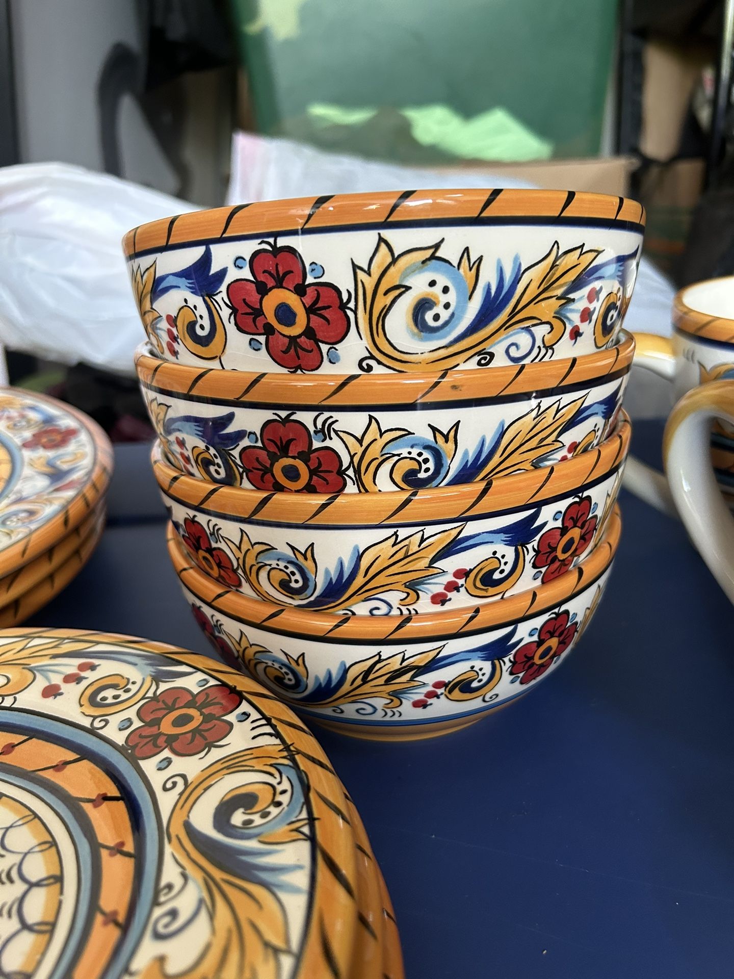 Hand Painted Ceramic Dinnerware Set Plates Bowls Cups Colorful F - photo 3
