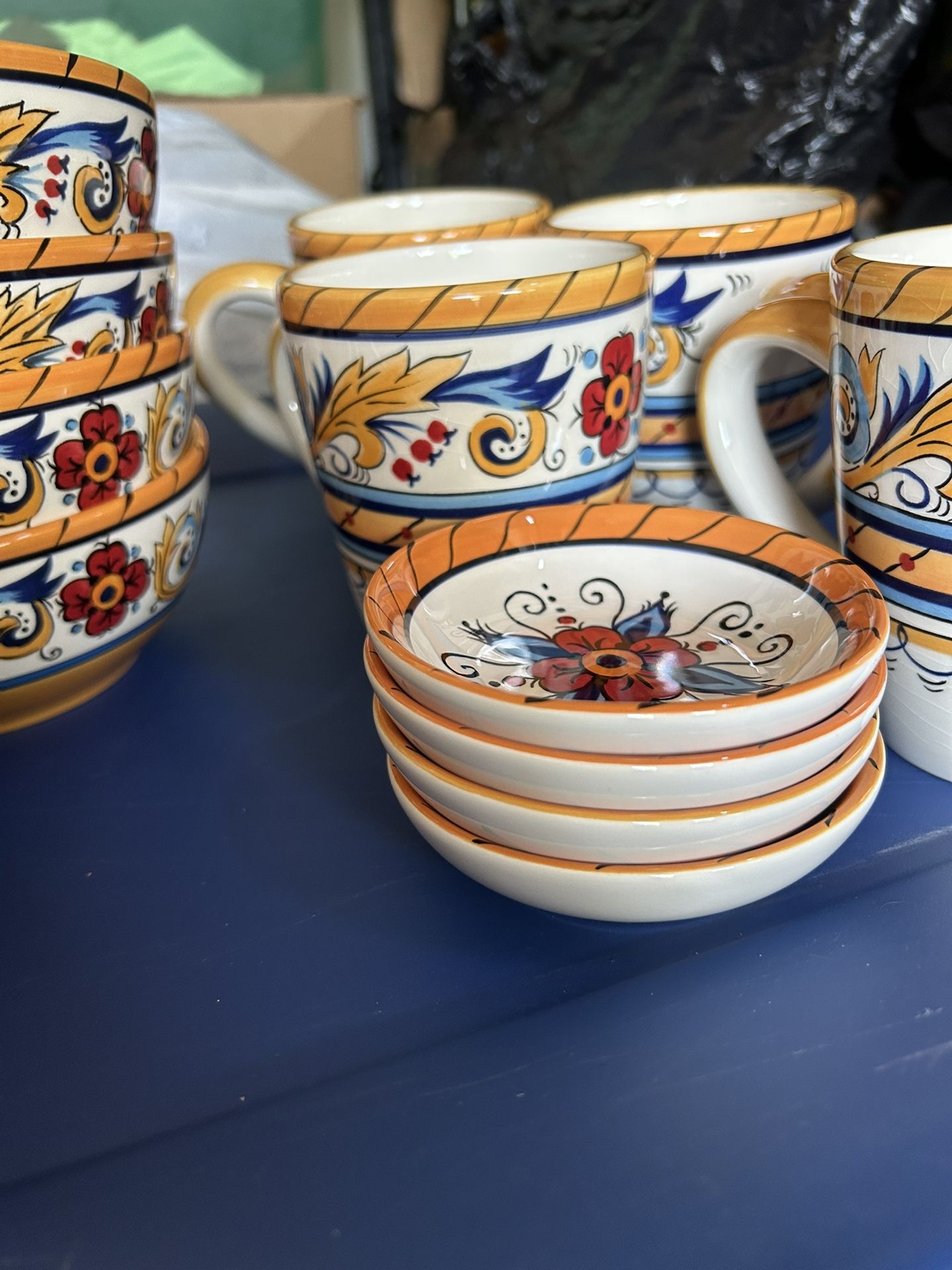 Hand Painted Ceramic Dinnerware Set Plates Bowls Cups Colorful F - photo 4