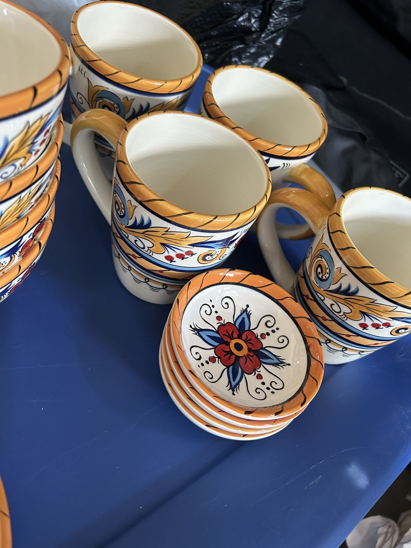 Hand Painted Ceramic Dinnerware Set Plates Bowls Cups Colorful F - photo 5