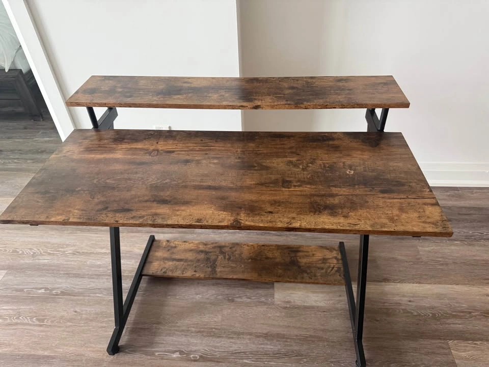 Rustic Industrial Computer Desk with Shelf - 39.4x23.6x33 In - photo 2