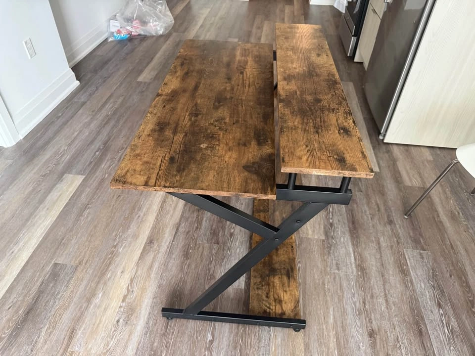 Rustic Industrial Computer Desk with Shelf - 39.4x23.6x33 In - photo 5